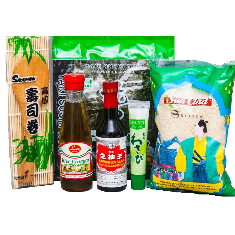 Sushi Starter Set 6 teilig + GRATIS Reislöffel Wasabi Nori Sushimatte Sojasoße