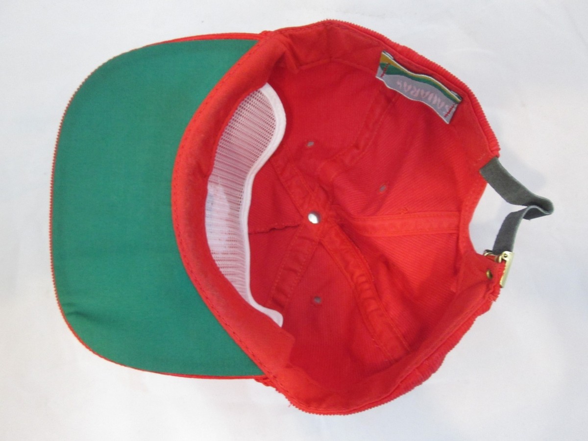 Vintage Colorado Pioneer Red Corduroy Hat Cap Leather Snapback