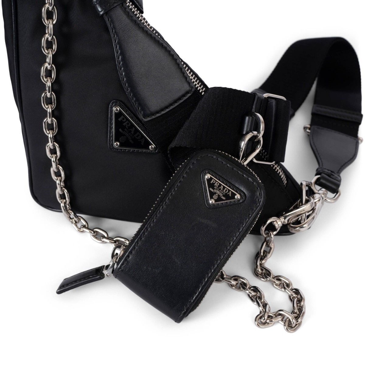 70602 auth PRADA black nylon TRIANGLE SMALL RE-NYLON Crossbody Bag