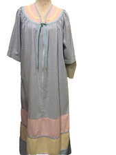 Saybury Maxi Seersucker Houserobe, Medium, Pastel Pink Blue Pocket 1/3 Zip VTG