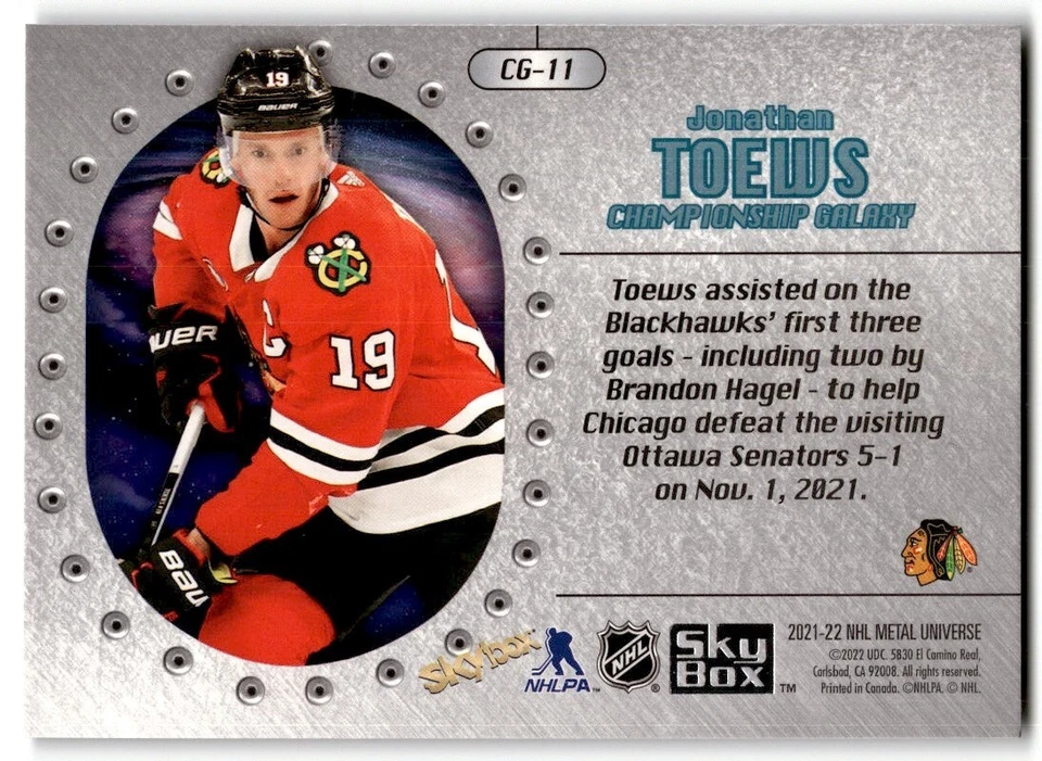 2021-22 Skybox Metal Universe Championship Galaxy Jonathan Toews #CG-11 Chicago - Image 2 of 2