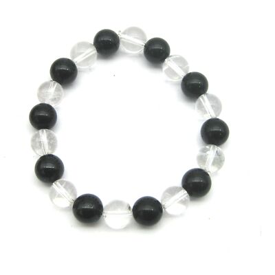 Kugel-Armband Mix Bergkristall schwarzer Turmalin stabilisiert 10 mm