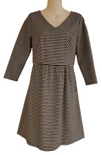 The Limited Dress Sz S Black Striped Vneck 3/4 Sleeve Zip Back Fit Flare A Line