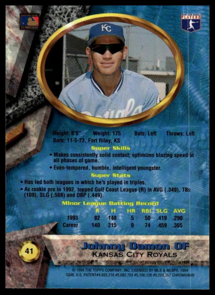 1994 Bowman's Best #41 Johnny Damon Refractors - Image 2 of 2