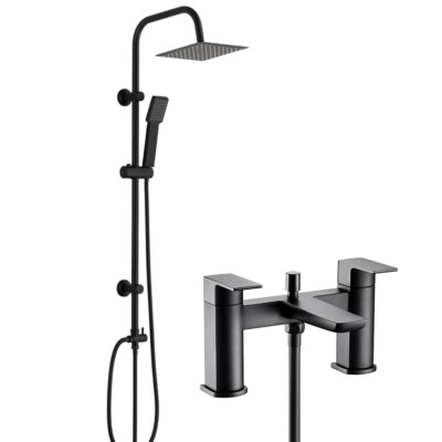 Matt Schwarz Modern Quadratisch Bad Dusche Wasserhahn Kurzhals 3 Wege Dusche Starr Riser Kit