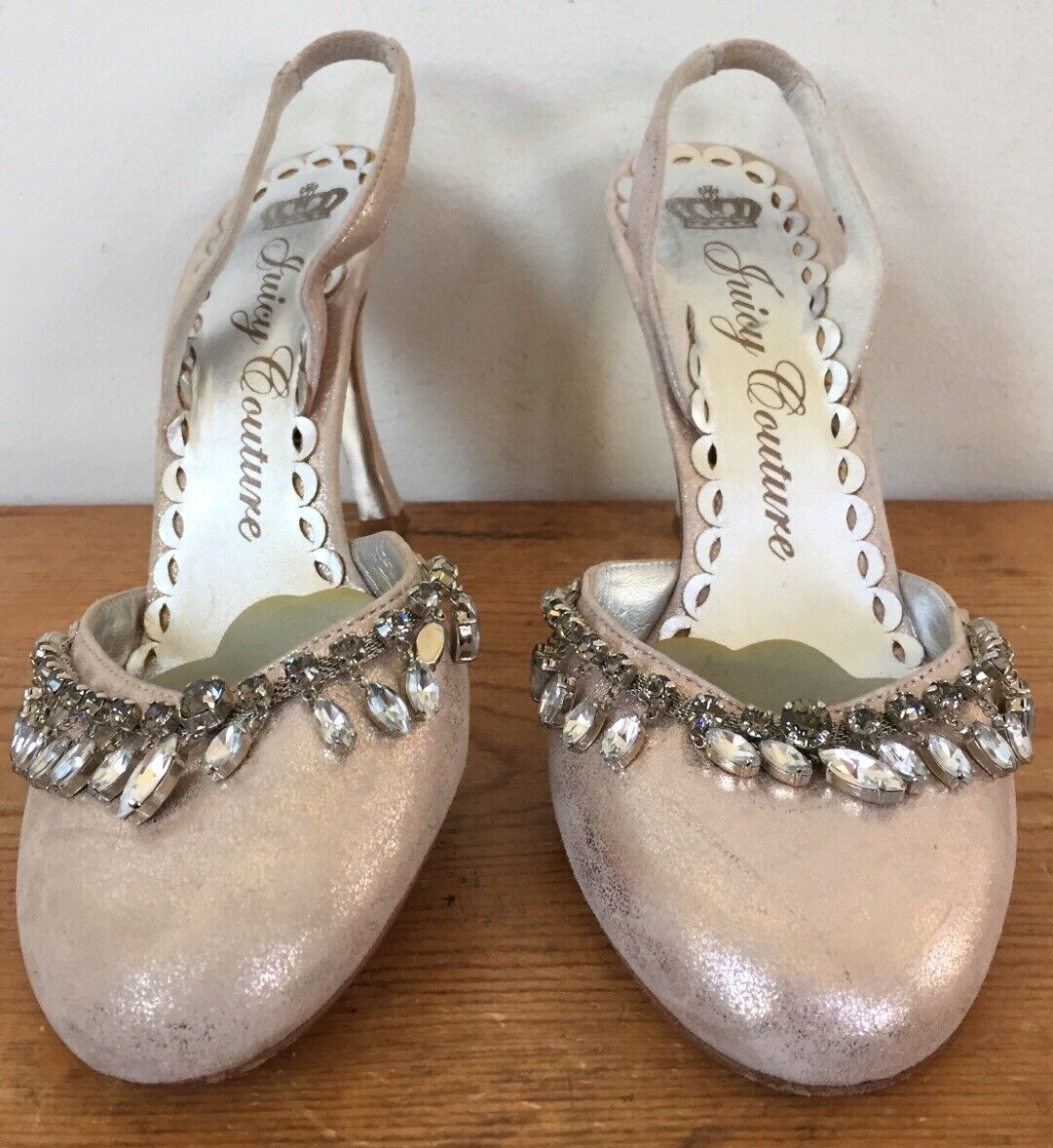 Juicy Couture Pink Metallic Rhinestone Max 84% Free shipping on posting reviews OFF Heels Slingback P Sparkle