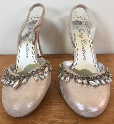 Juicy Couture Pink Metallic Rhinestone Sparkle Slingback Heels Pumps 6.5M 37