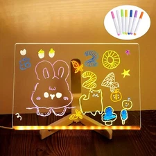 USB-Powered LED Acrylic Note Board with 7-Color Pens, Home & Office Use