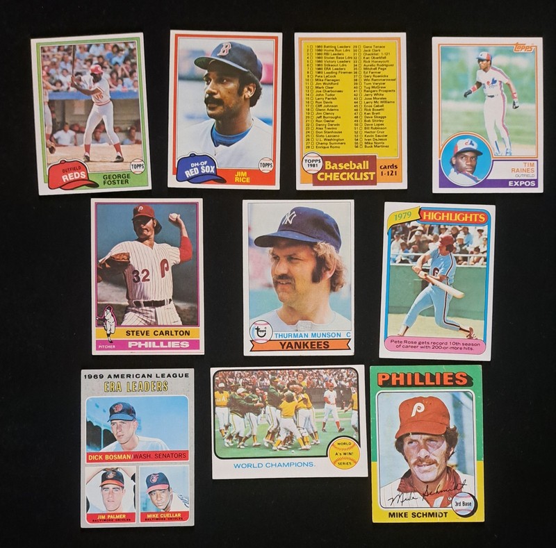 Lot Of 10 - 1970 to 1983 TOPPS BASEBALL CARDS HOF STARS  SCHMIDT PETE ROSE CL 