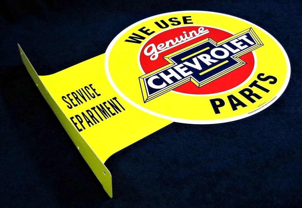Chevy Parts Large Flange Yellow Metal Sign | Garage, Bar, Decor | Free Shipping - Image 3 of 4
