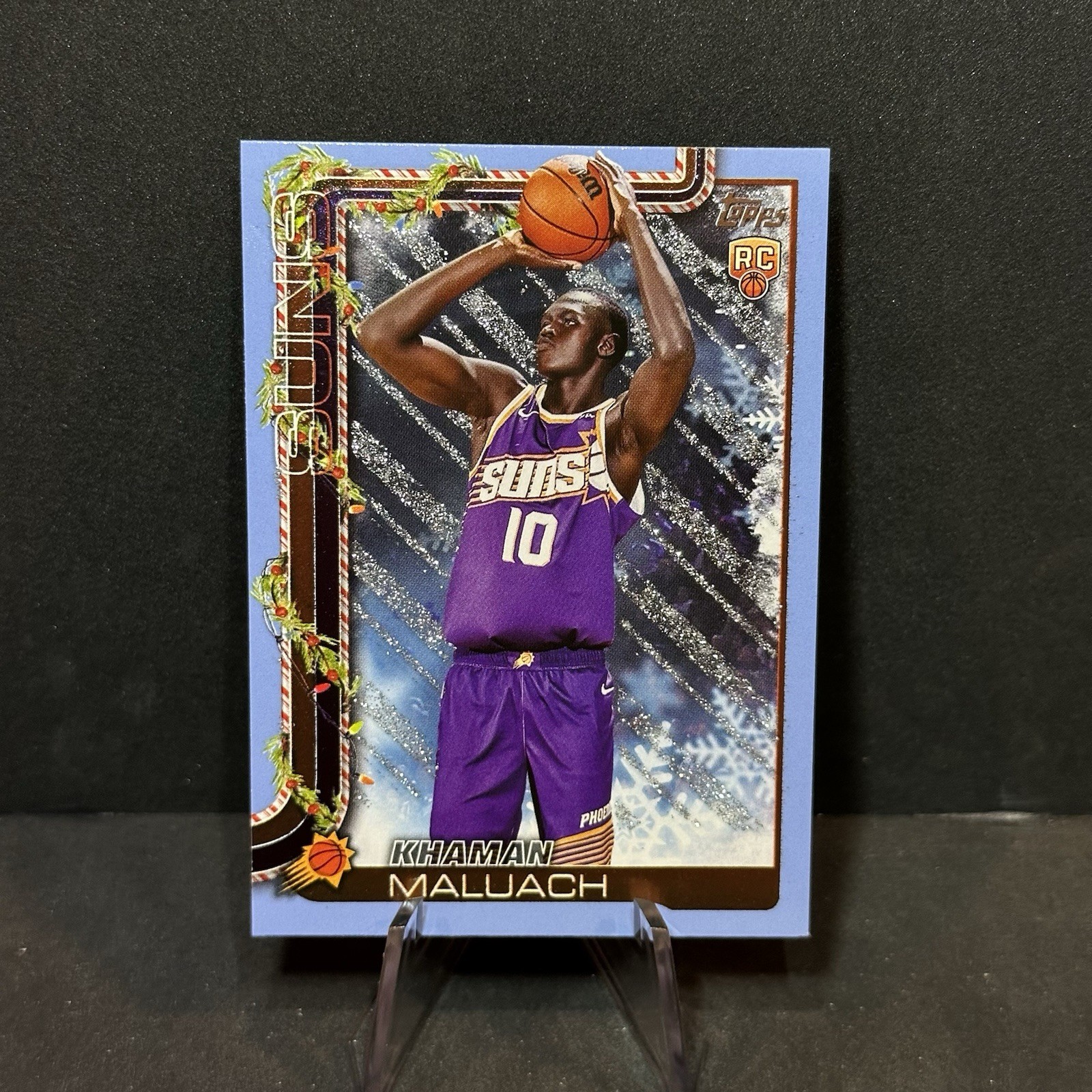Khaman Maluach 2025-26 Topps Holiday Light Blue & White Glitter RC #H170 Suns