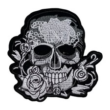 Skull  Rose Embroidered Iron-on Biker Motorcycle Jacket Vest Patch 4" inch