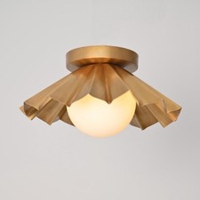 Handmade Raw Brass Flush Mount Light  Mid Century Modern Scalloped Ceiling Fixt