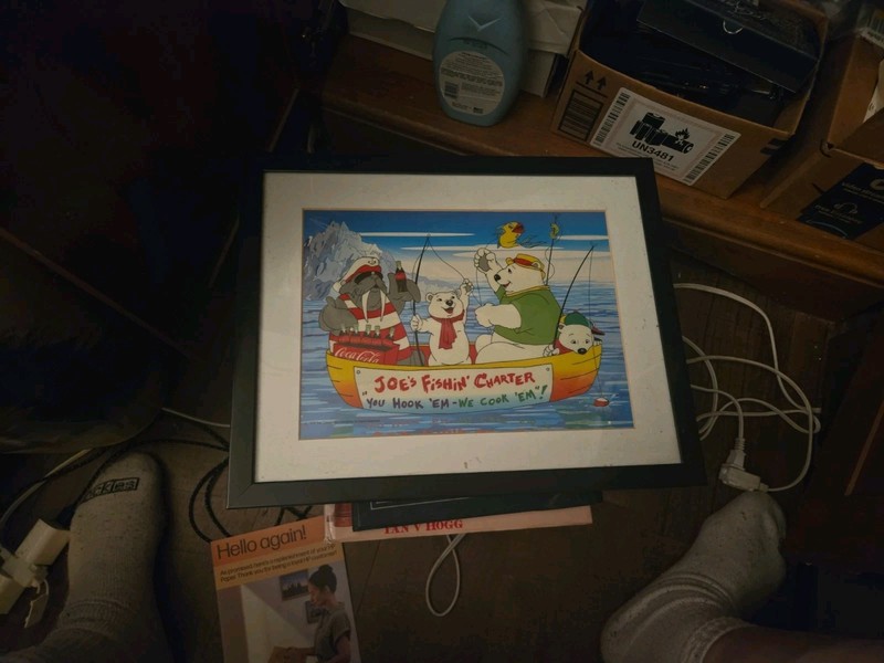 1998 Vtd. Coca Cola Serigraphic Print “Joe’s Fishin Charter You Hook Em” Walrus