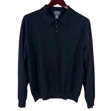 Mercer Street Studio 100% Wool Sweater Mens XL Black Fine Knit Collared Jumper