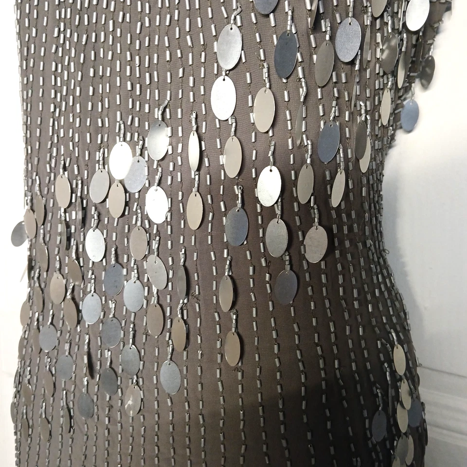 TIBI ANTRHOPOLOGIE BEAUTIFUL  GRAY BEADED MINI DRESS  4 S  GUCCI VERSACE - Image 4 of 4