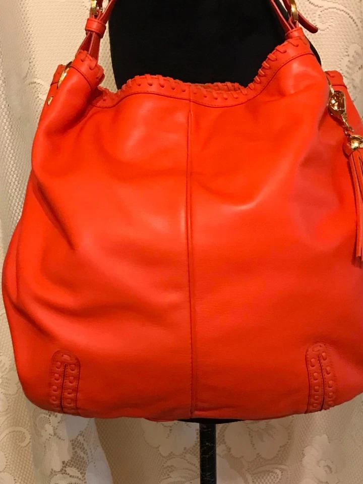 Bolso de Hombro Hobo Barada Español X-Grande Cuero Naranja con Herrajes de Latón Foto 4 de 4