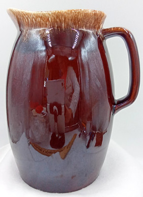 Hull Pottery Pitcher Jug Handle White Brown Drip Glaze Oven Proof  Vintage USA