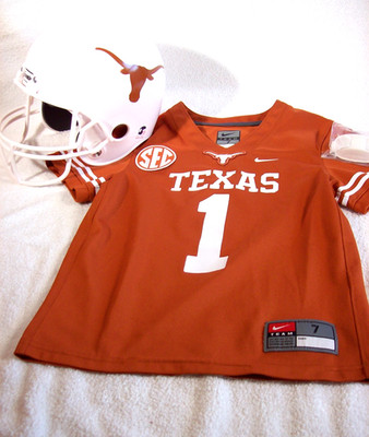 NWT NIKE BOYS LARGE SIZE 7 #1 TEXAS LONGHORNS FOOTBALL JERSEY HELMET UNIFORM SEC