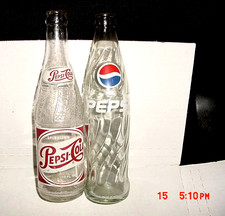 Lot Of 2 Vintage Pepsi Cola Clear Glass Spiral Swirl Soda Bottles 1950's/2000's