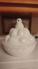 Westmoreland Milk Glass Hen Chick on Egg Pile Nest