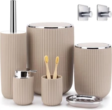 Bathroom Accessory Set 8 PC: Bathroom Accessories Set with Trash Can, Lotion Dis