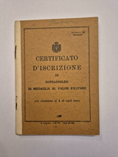 Tessera certificato iscrizione soprassoldo medaglia al valor militare