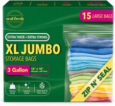 3 Gallon Large Plastic Storage Bags   16" X 18"   Reusable XXL Extra