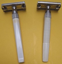 Vintage Gillete Made In England Safety Razor Slim Twist White Handle Butterfly