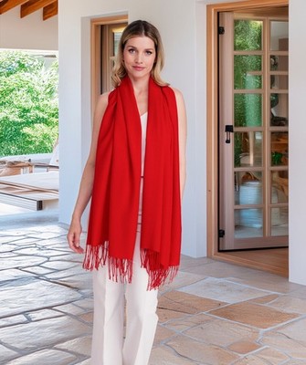 Roter Pashmina Schal, weicher feiner Stoff, Fransendetail, elegantes Damen Halstuch