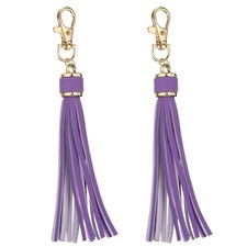 2pcs Leather Tassels 6" Keychain Tassel with Lobster Swivel Dark Purple