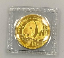 1987 China 1/10th ozt .999 Gold 10 Yuan Panda Coin sealed orig plastic L24010