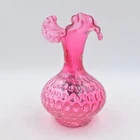 Fenton Ruffle Top Coin Dot Pattern Cranberry Crimped Glass Art Vase