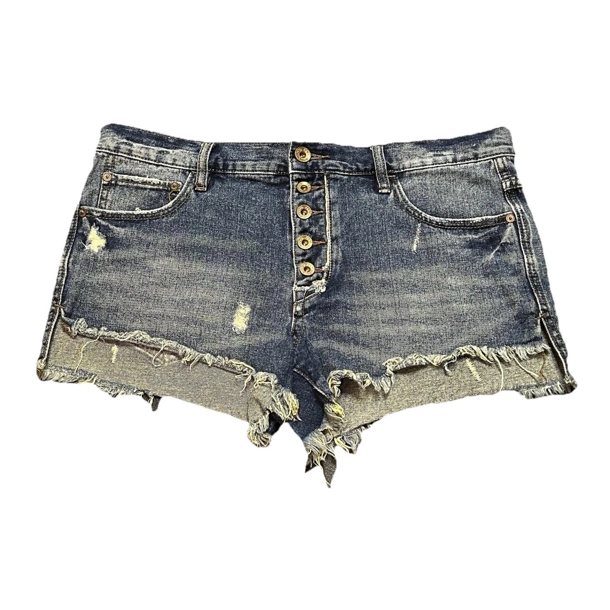 Free People Cut Off Jean Short Shorts Sz 28 Button Front Distress Grunge