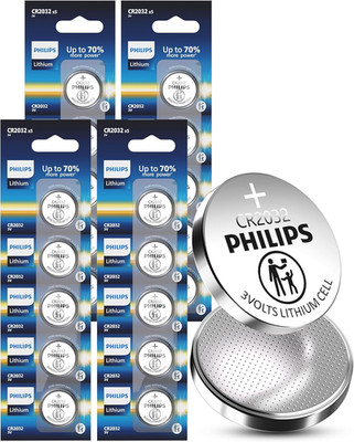 PHILIPS CR2032 3V Lithium Button Cell Battery 20 Pack, 10 Year Shelf Life, Leak