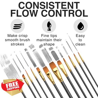 12 Pcs Artist Paint Brush Set Kit Kids Adults Watercolor Acrylic