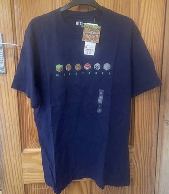 Uniqlo Herren T-Shirt Minecraft Logo Grafik Baumwolle Oberteil Neu Gr. M