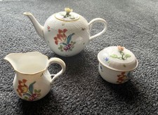 herend porcelain tea pot, sugar bowl and creamer - HEREND PRINTEMPS PATTERN