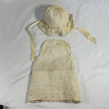 Antique Baby Bonnet Matching SunDress Set Edwardian 1900s Cream Cotton Lace