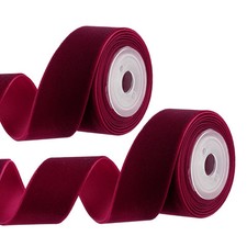 2M x 25mm Samtband, 2stk einseitiges Vintage-Samtband auf Spule, Weinrot