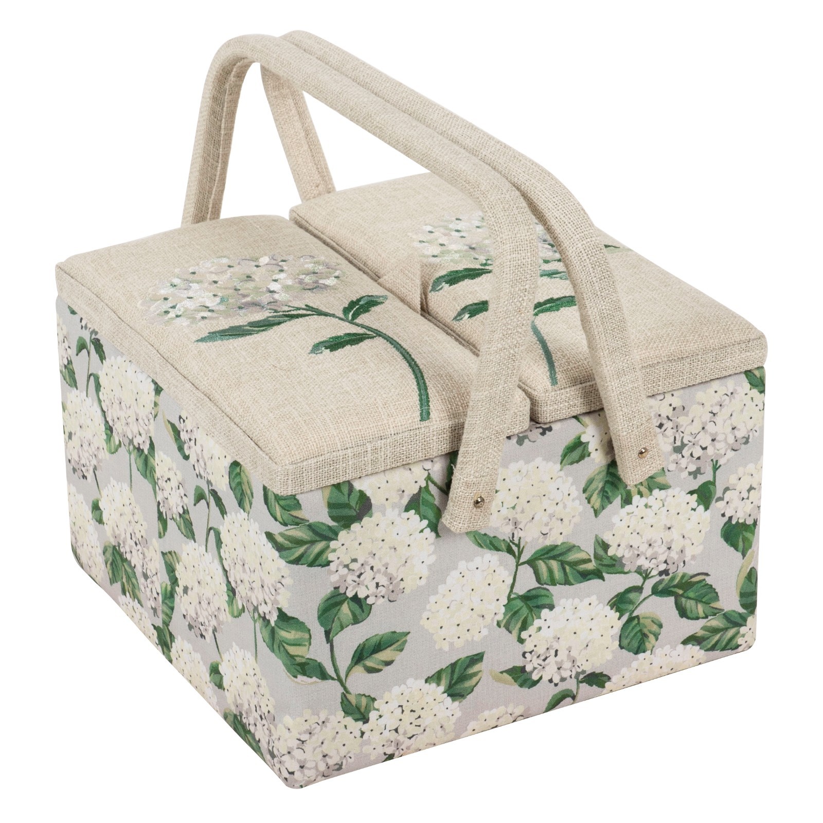 Hobby Gift: Sewing Box (L): Twin Lid: Square: Hydrangea: NO TRAY