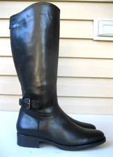 Coach and Four Knee High Boots Black Leather Women's 8.5 Double zip Expandable