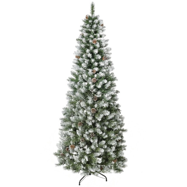 HOMCOM Albero di Natale Innevato da 180 cm con 630 Rami e 37 Pigne Verde Bianco