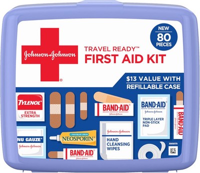 BAND-AID Brand Travel Ready Portable First Aid Kit, 80 Piece