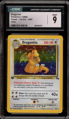 Pokemon Dragonite Fossil 1st Edition Holo Rare #4 CGC 9 Mint