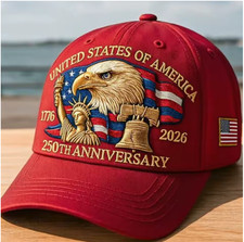 USA 250th Anniversary Eagle Print Hat Adjustable Washed Cotton Baseball Cap