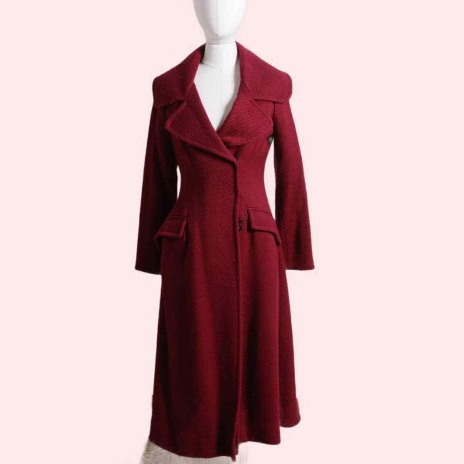 VIVIENNE TAM Crimson Pink Wool Long Coat Gem