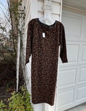 NWT Talbots Fun Brown Black Leopard Print Black Trim 3/4 Sleeve Dress 22W 3X