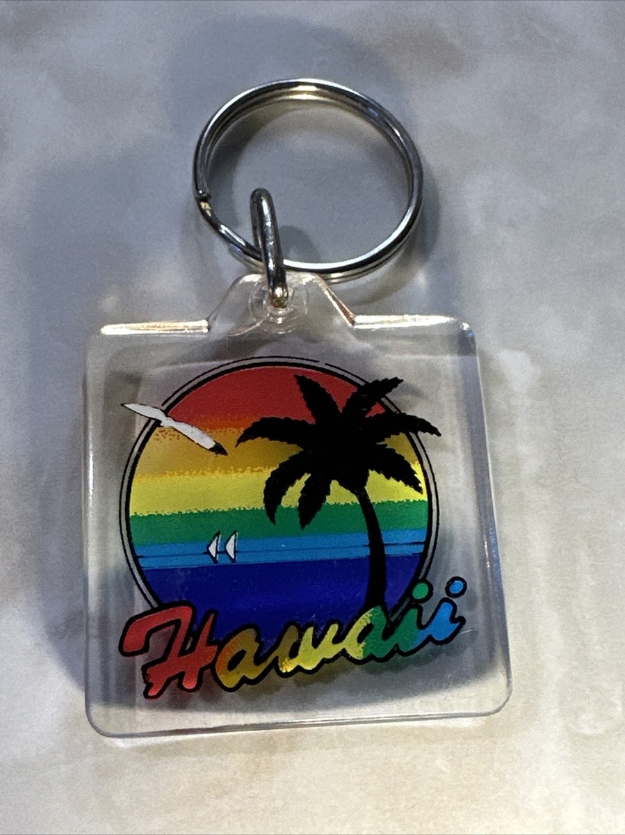 【ReinSein】関税/送料込み レインボーフラッピーキーリング Vintage HAWAII Islands HI Keychain Key Chain Fob Key Ring