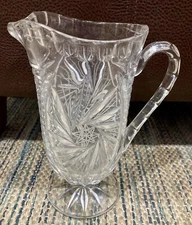 Annahütte German Brilliant Cut Crystal Pitcher – Buzzsaw & Thumbnail Pattern